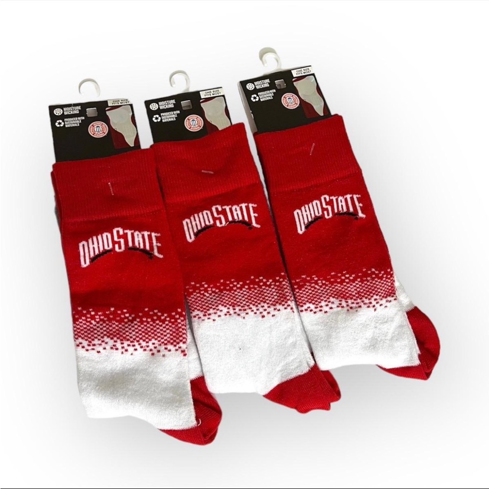 OHIO STATE BUCKEYES NCAA MENS DRESS SOCKS LARGE ONE SIZE 3 Pairs